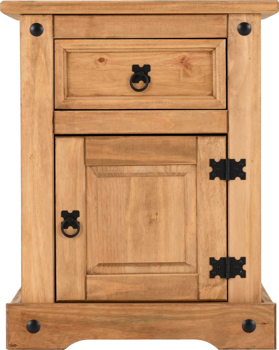 Corona 1 Drawer 1 Door Bedside - Waxed Pine - Image 4