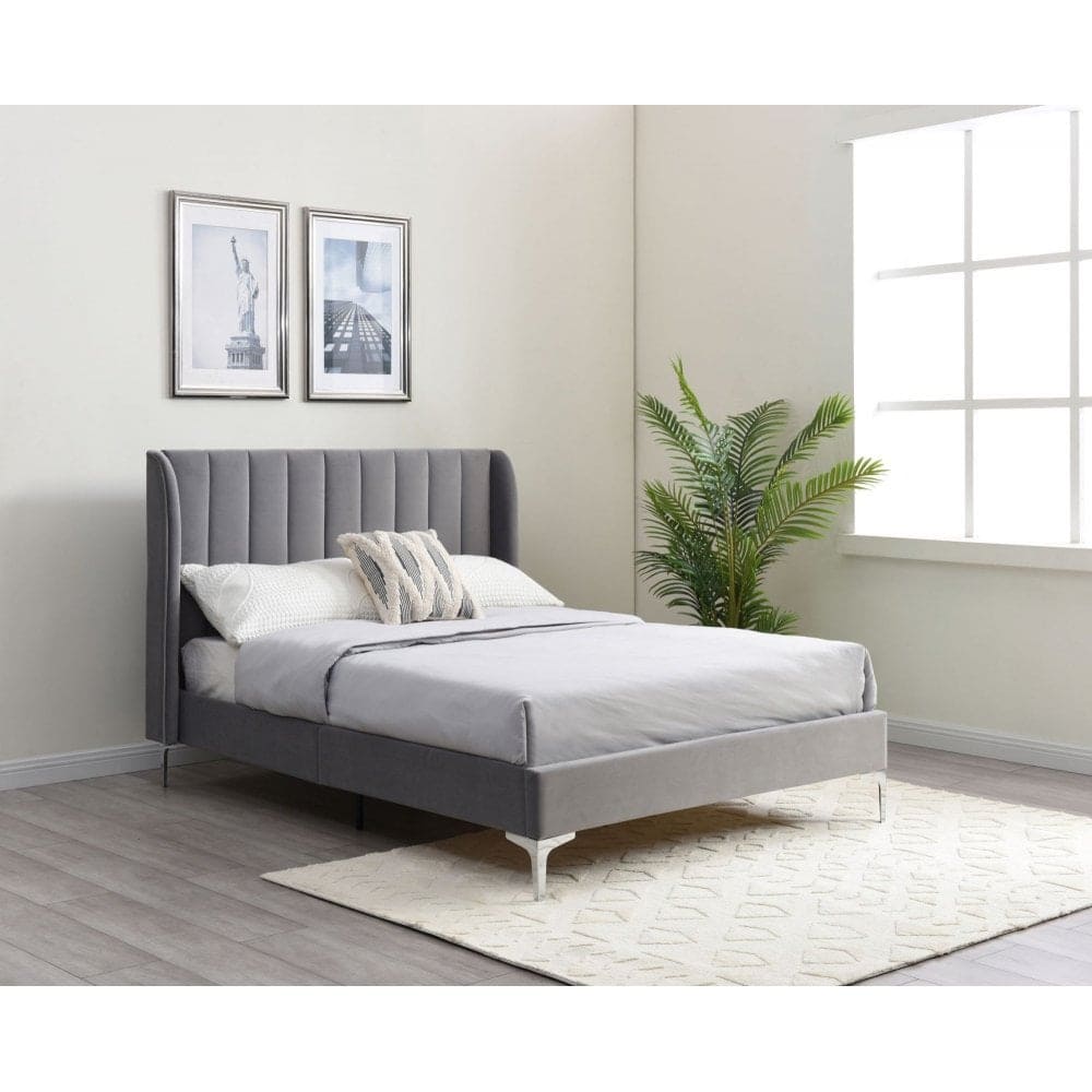 Avery 4ft6 Bedframe - Grey Velvet | Buy Online | Beds.ie