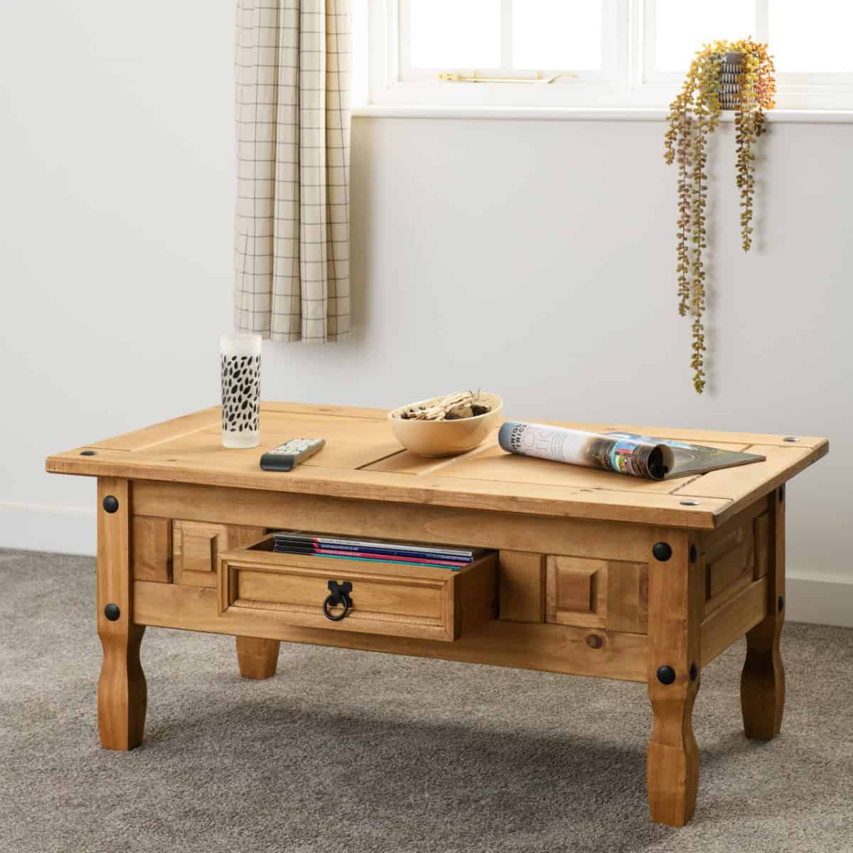 Corona 1 Drawer Coffee Table - Waxed Pine | Buy Online | Beds.ie