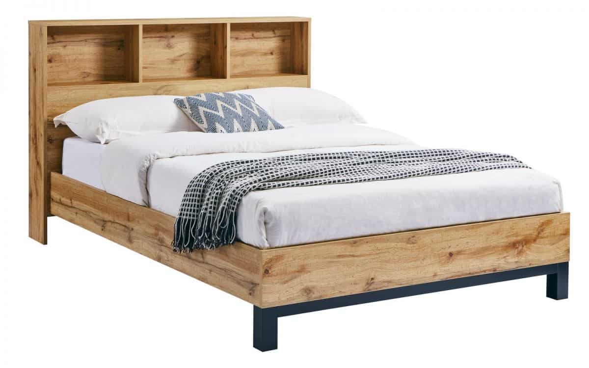 Batu 5ft Bookcase Headboard Bed - Oak & Black | Buy Online | Beds.ie