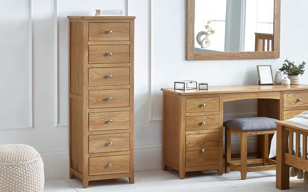 Malcolm 7 Drawer Narrow Chest - Oak | Buy Online | Beds.ie