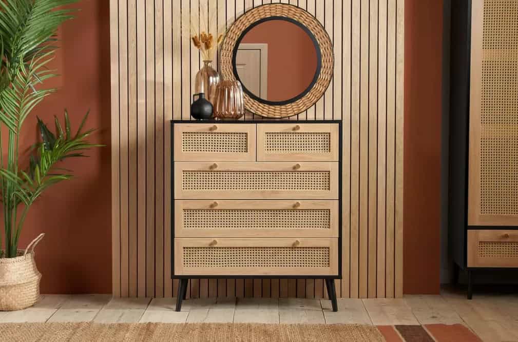 Croxley 5 Drawer Rattan Chest - Black | Buy Online | Beds.ie