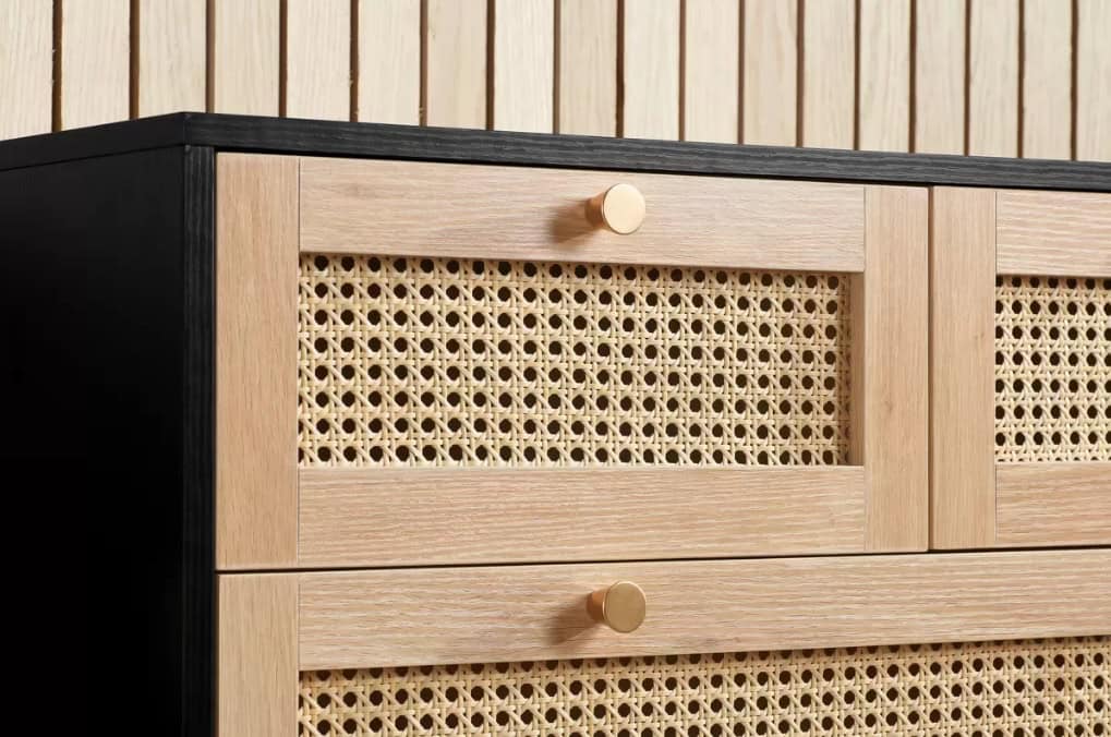 Croxley 5 Drawer Rattan Chest - Black - Image 2