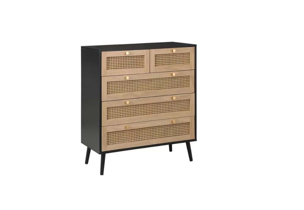 Croxley 5 Drawer Rattan Chest - Black - Image 4