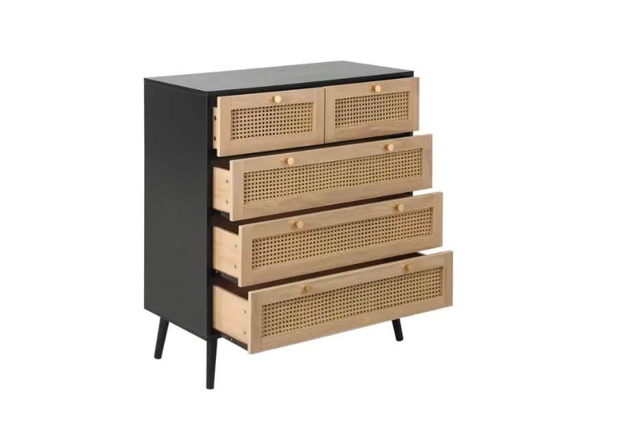 Croxley 5 Drawer Rattan Chest - Black - Image 5