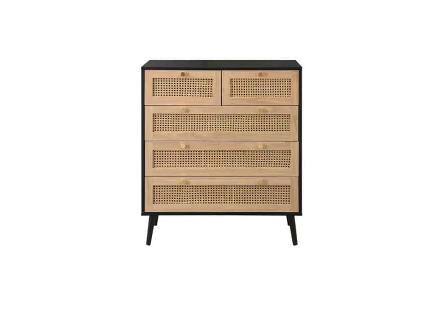 Croxley 5 Drawer Rattan Chest - Black - Image 6