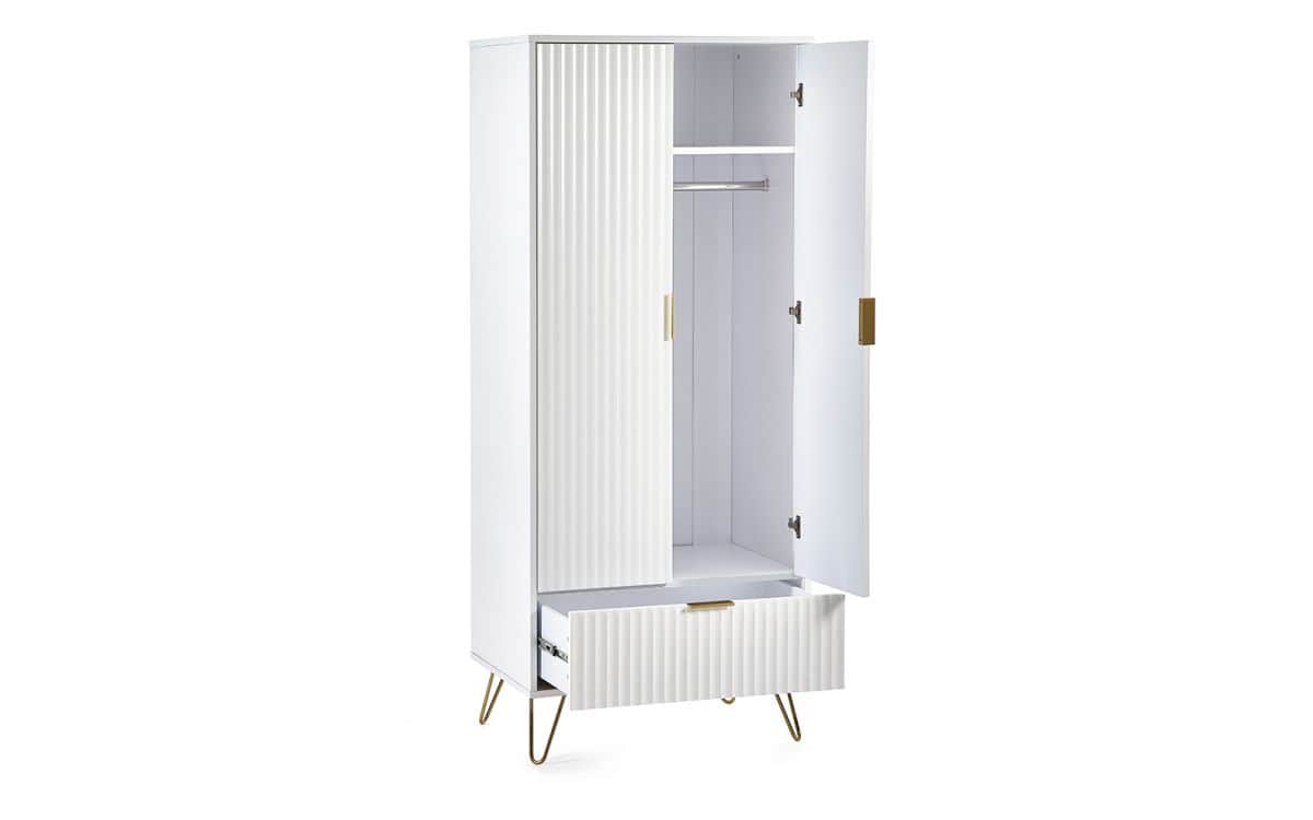 Murphy 2 Door 1 Drawer Wardrobe - Matte White - Image 3
