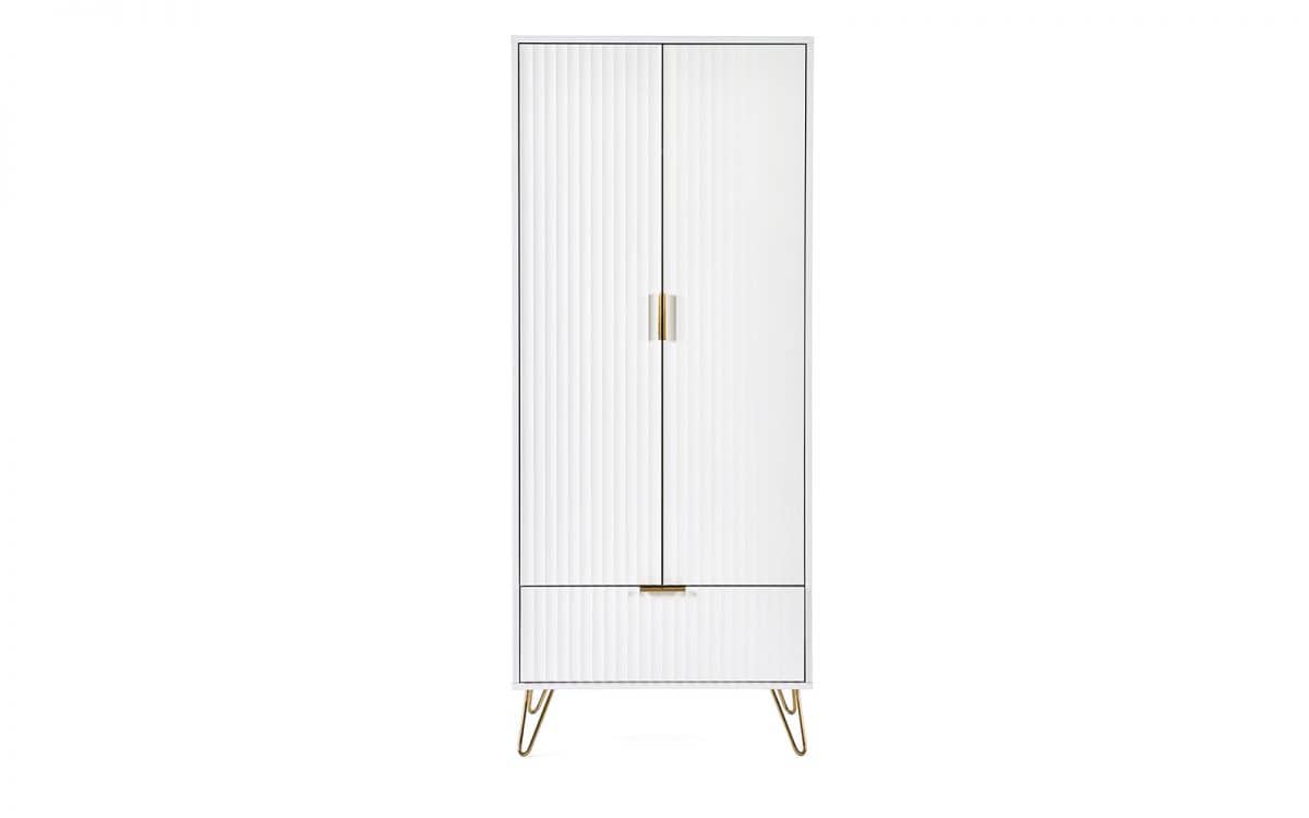 Murphy 2 Door 1 Drawer Wardrobe - Matte White - Image 4