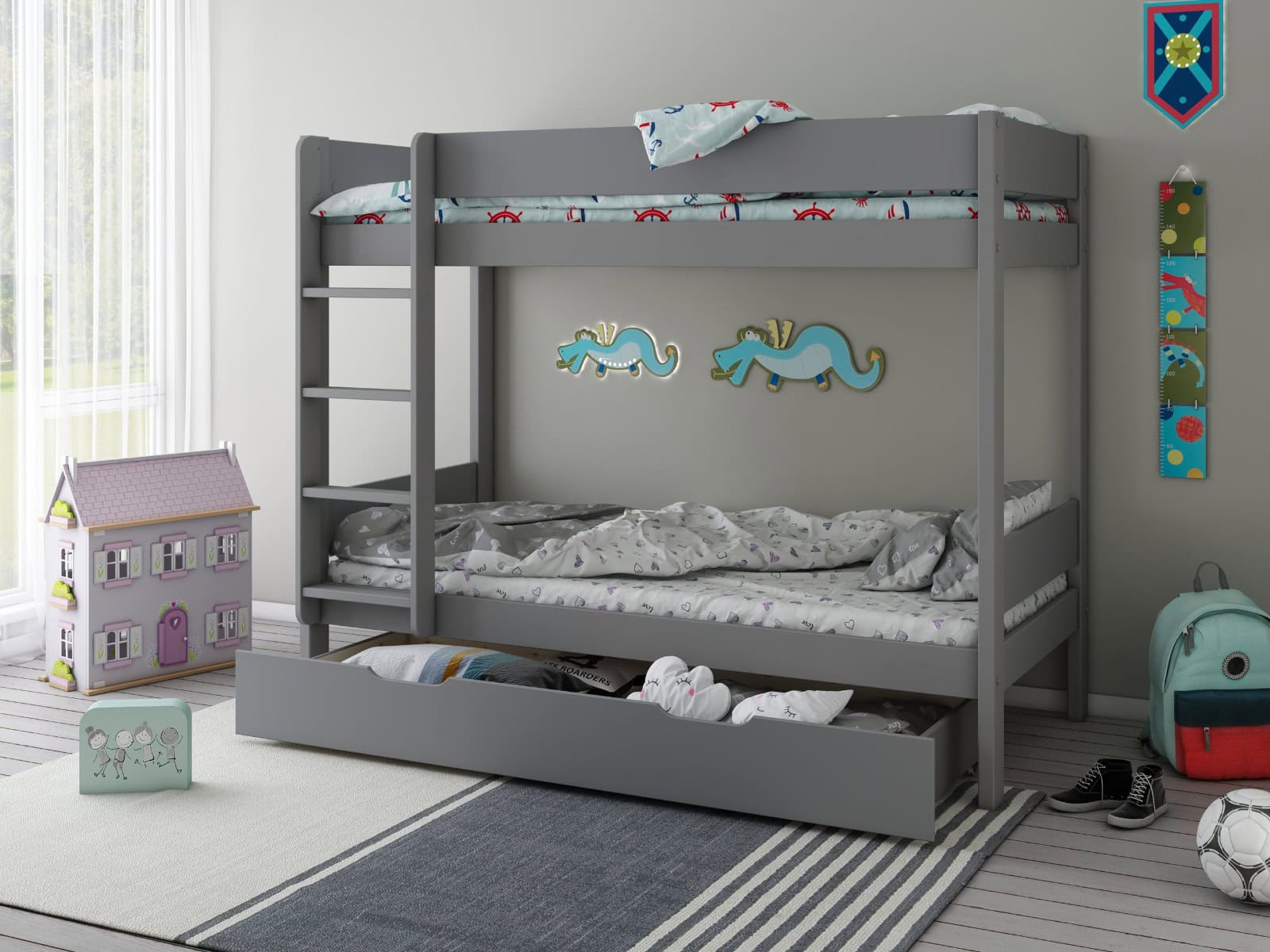 Kids Avenue Estella Grey Bunk Bed with Drawer - Image 2