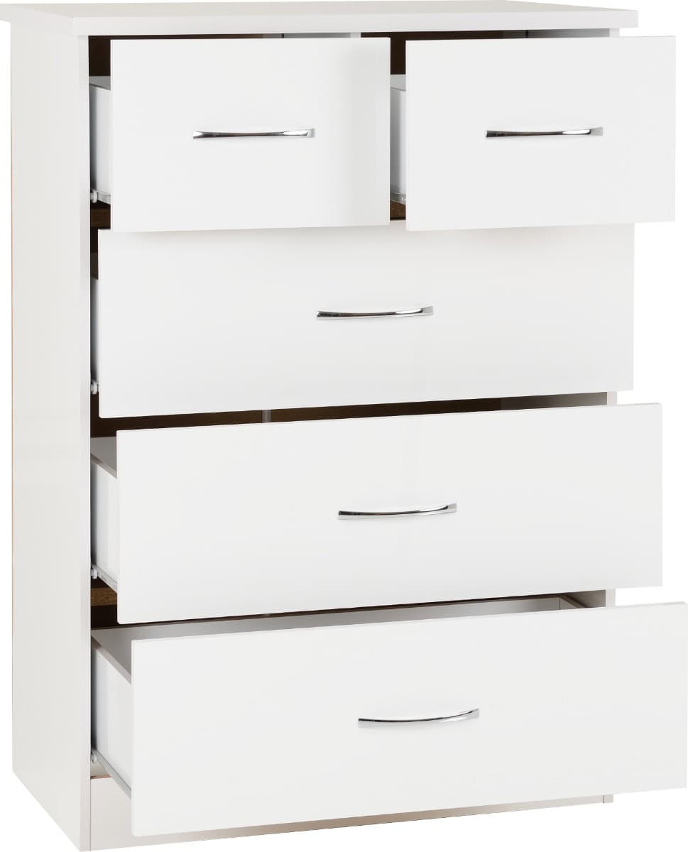 Nevada 3+2 Drawer Chest - White Gloss - Image 2
