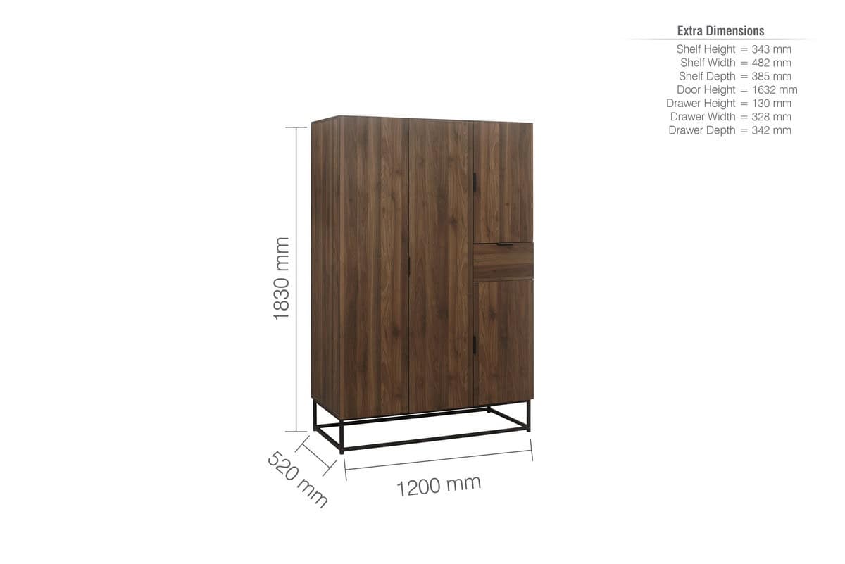 Houston 4 Door Wardrobe - Walnut - Image 5