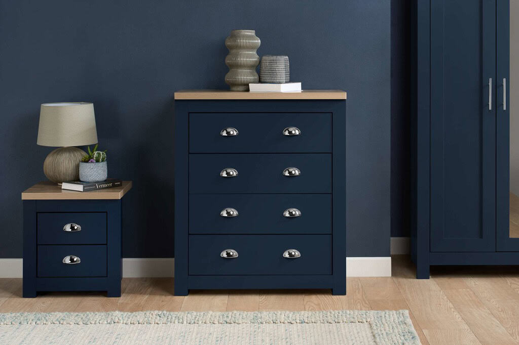 Highgate 4 Drawer Chest - Navy & Oak | Buy Online | Beds.ie