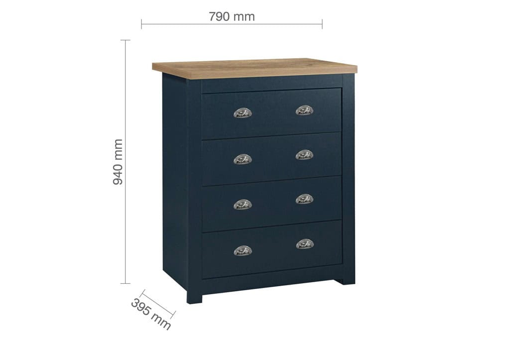 Highgate 4 Drawer Chest - Navy & Oak - Image 7
