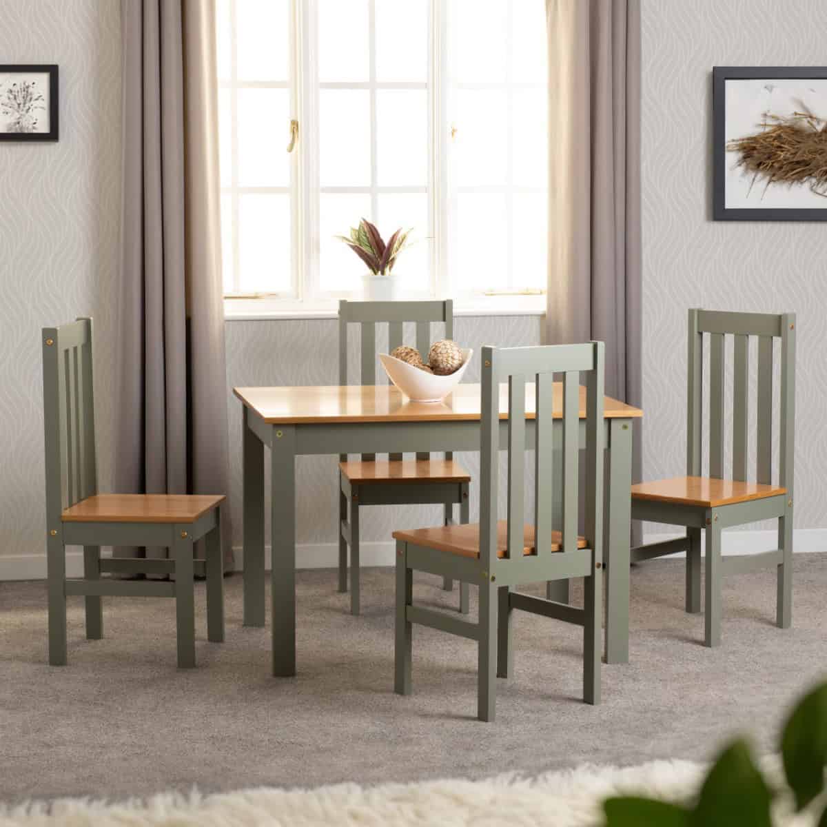 Ludlow 1+4 Dining Set - Green/Oak Lacquer - Image 3