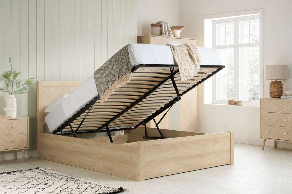 Herringford 4ft6 Ottoman Bedframe - Oak | Buy Online | Beds.ie
