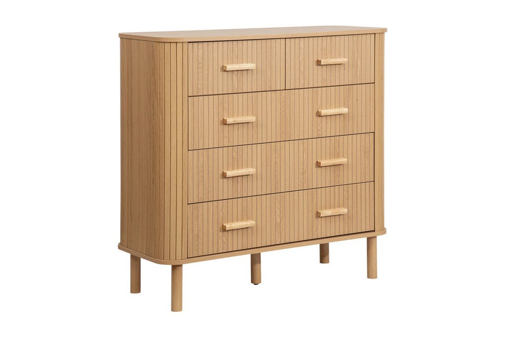 Axel 5 Drawer Fluted Chest - Oak | Buy Online | Beds.ie