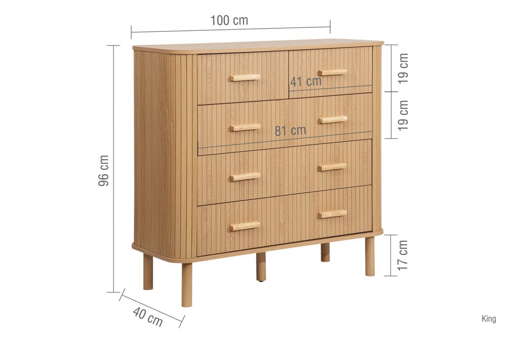 Axel 5 Drawer Fluted Chest - Oak - Image 11
