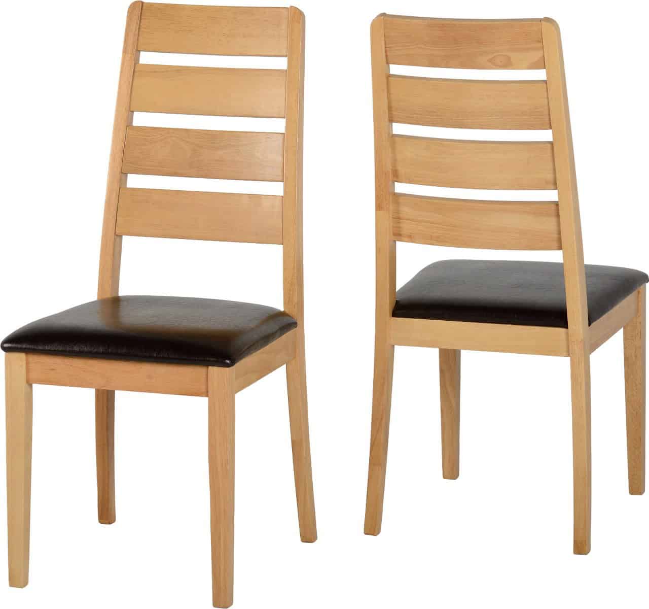 Logan Chair (Set of Two) - Oak Varnish / Brown Faux Leather | Buy Online | Beds.ie