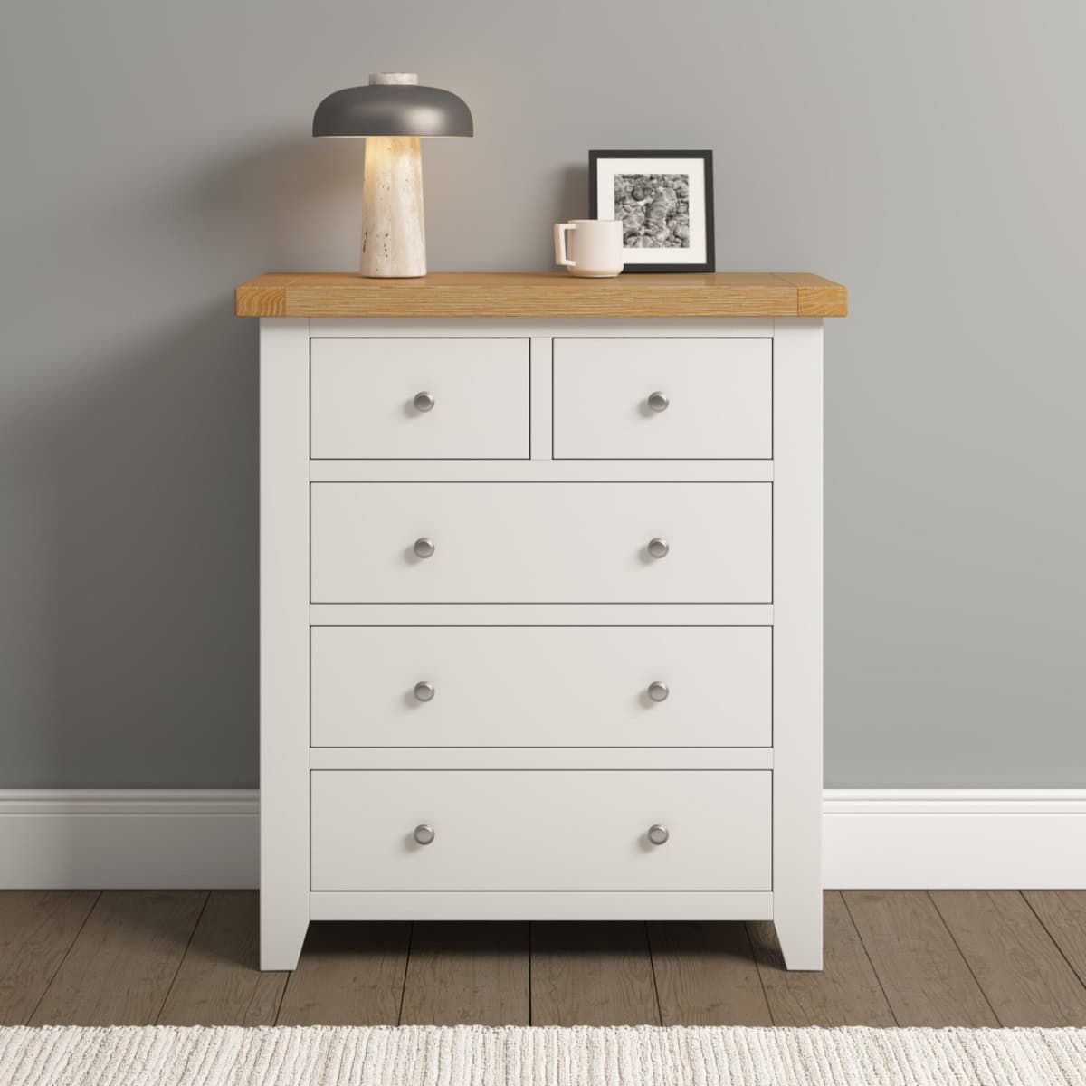 Windsor 3+2 Drawer Chest - Ivory & Oak | Buy Online | Beds.ie