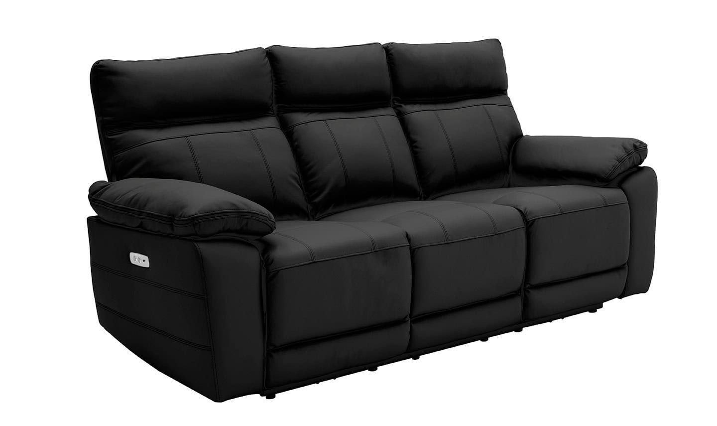 Positano 3 Seater Electric Reclining Sofa - Black Leather | Buy Online | Beds.ie
