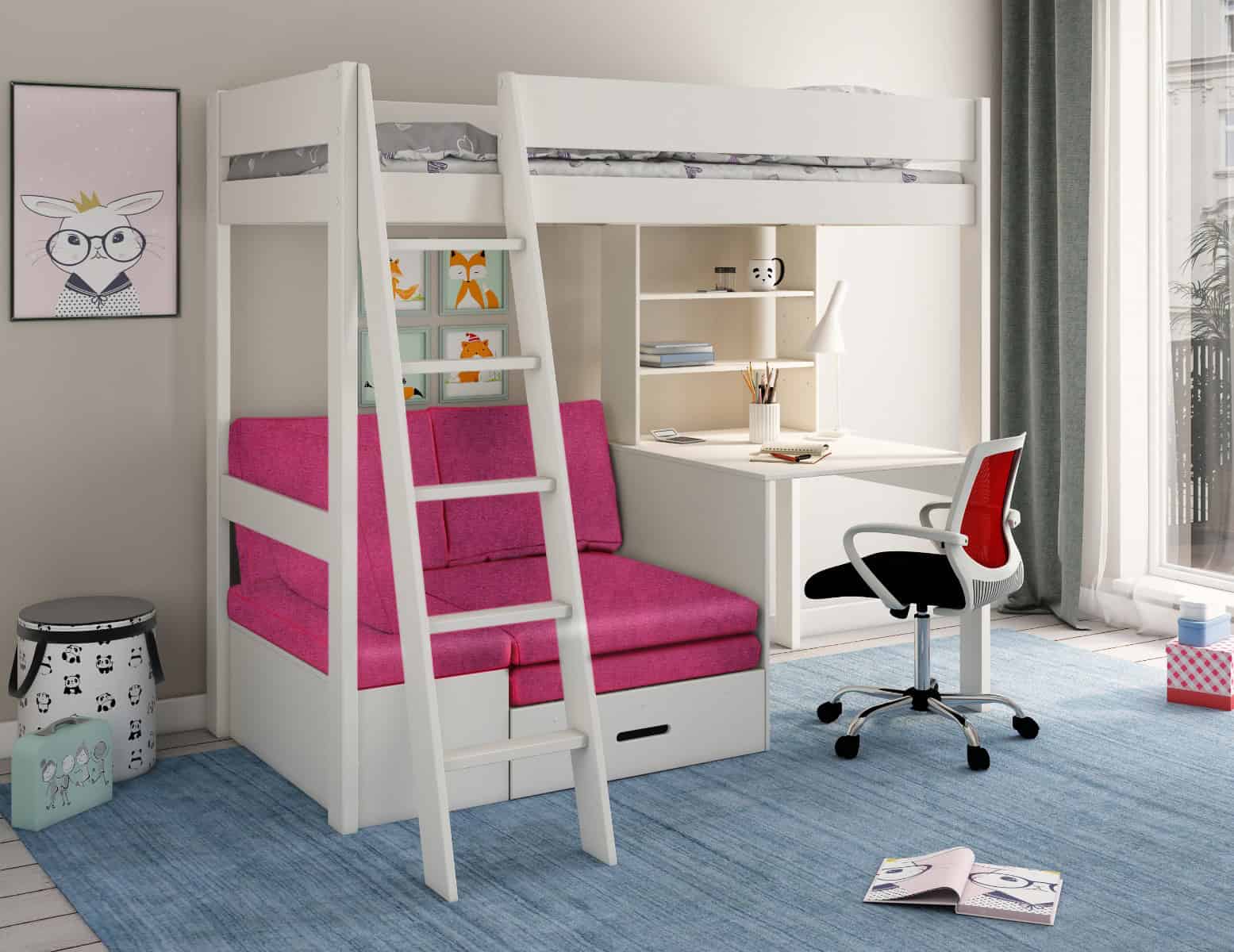 Kids Avenue Estella White Highsleeper with Pink Sofa Bed | Buy Online | Beds.ie