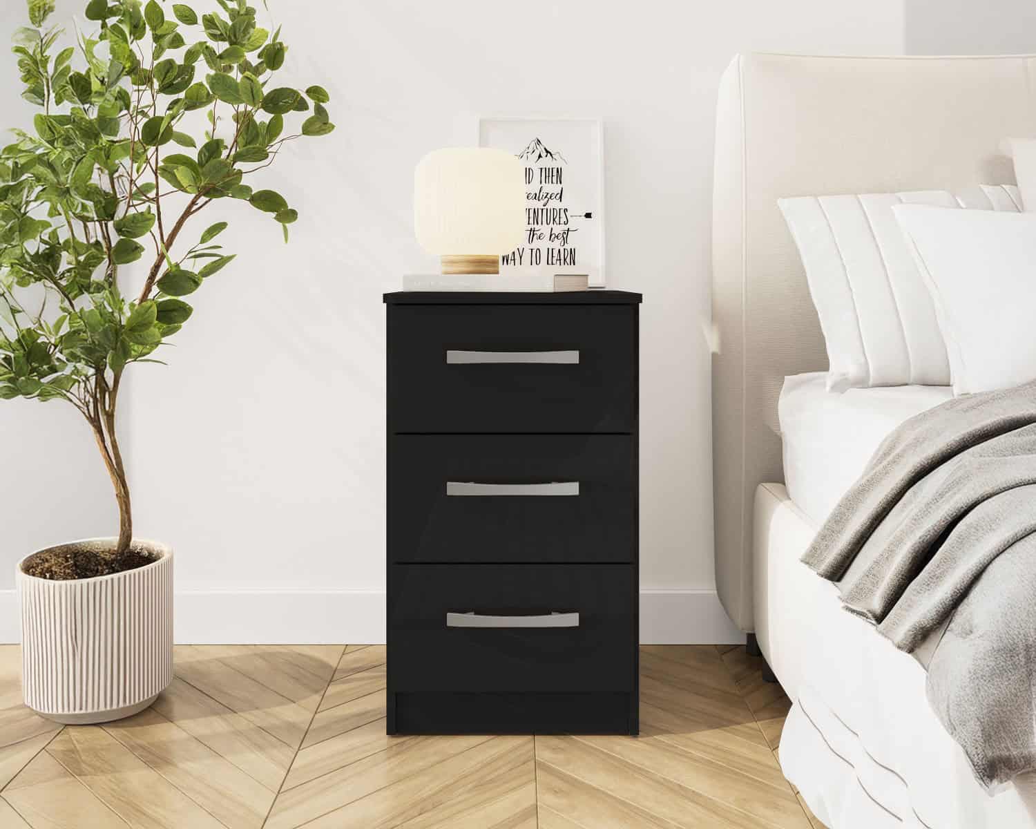 Lynx 3 Drawer Bedside - Black - Image 3