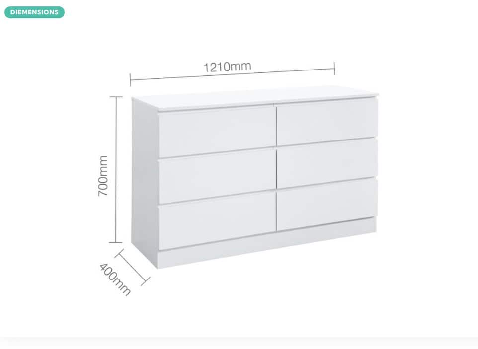 Oslo 6 Drawer Chest - White - Image 5
