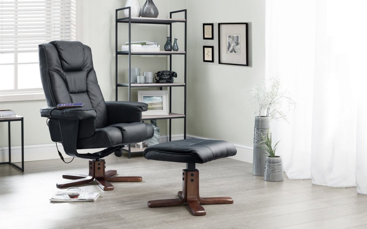 Reggio Massage Recline Chair & Footstool - Black | Buy Online | Beds.ie