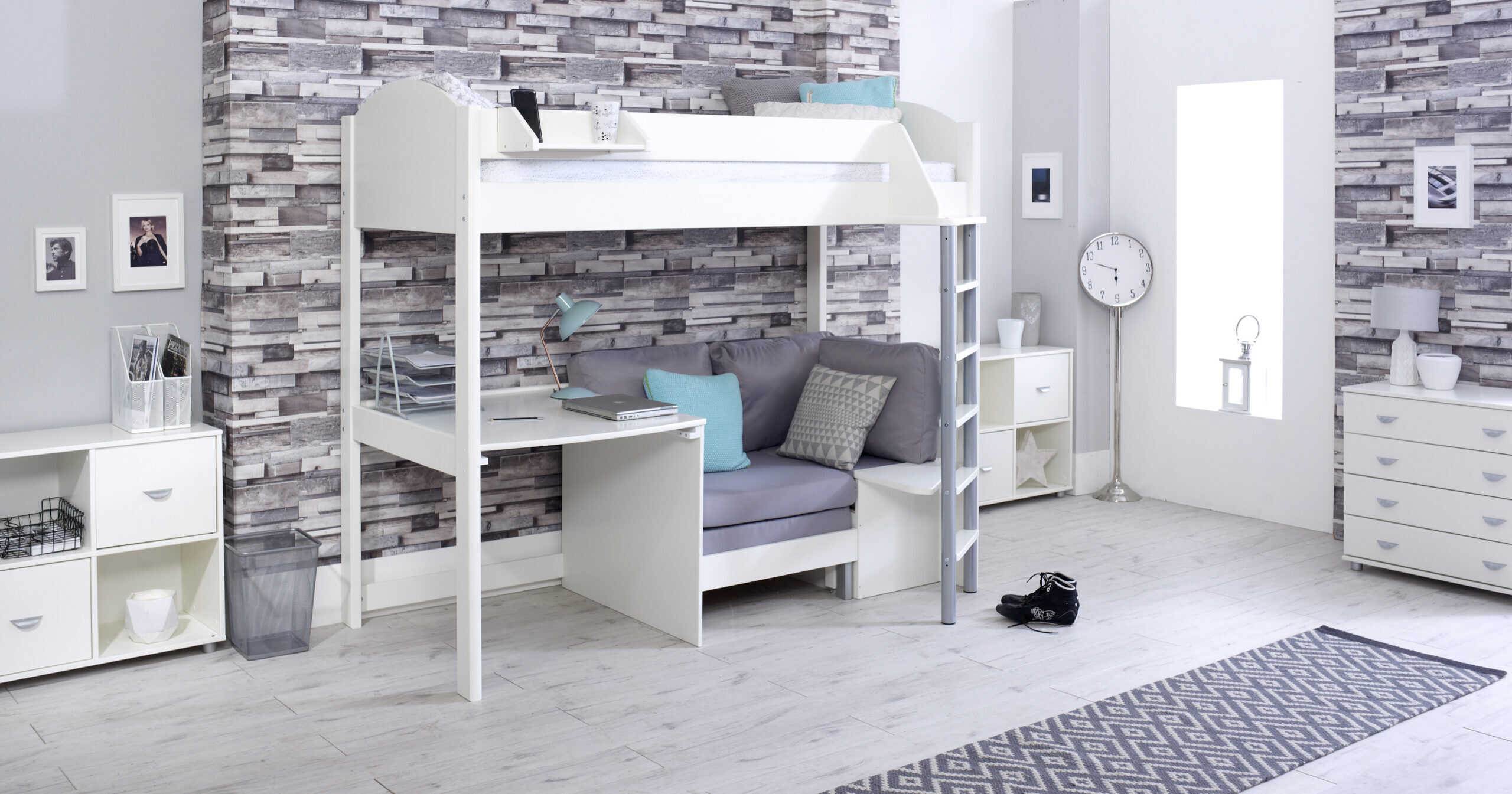Kids Avenue Noah B Highsleeper - White with Silver Cushion | Buy Online | Beds.ie