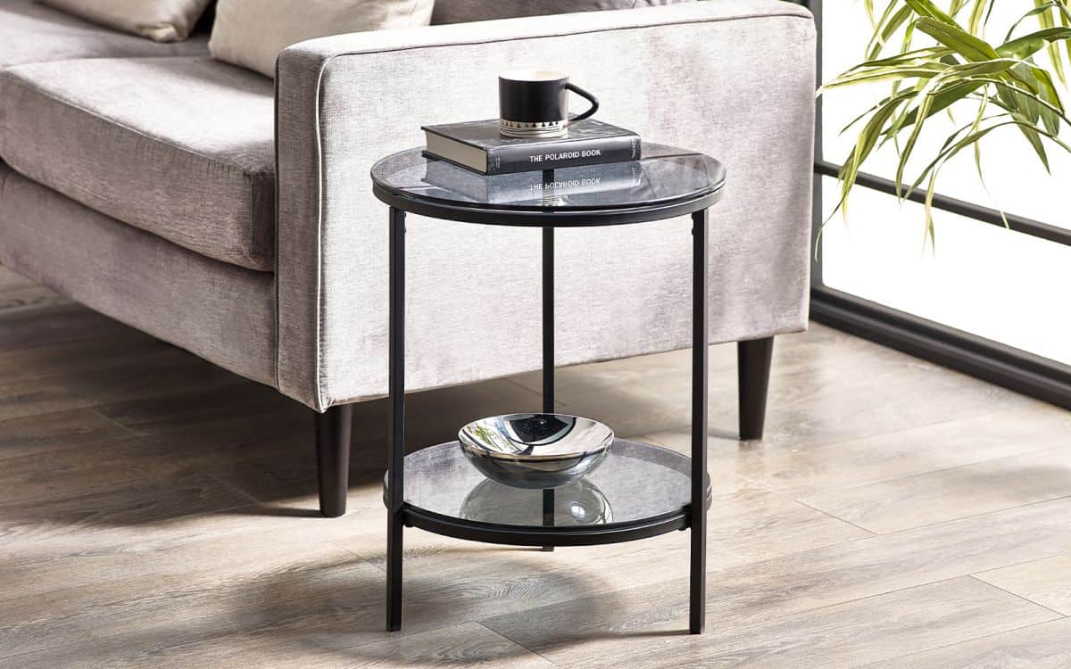 Ohio Circular Lamp Table - Smoked Glass | Buy Online | Beds.ie
