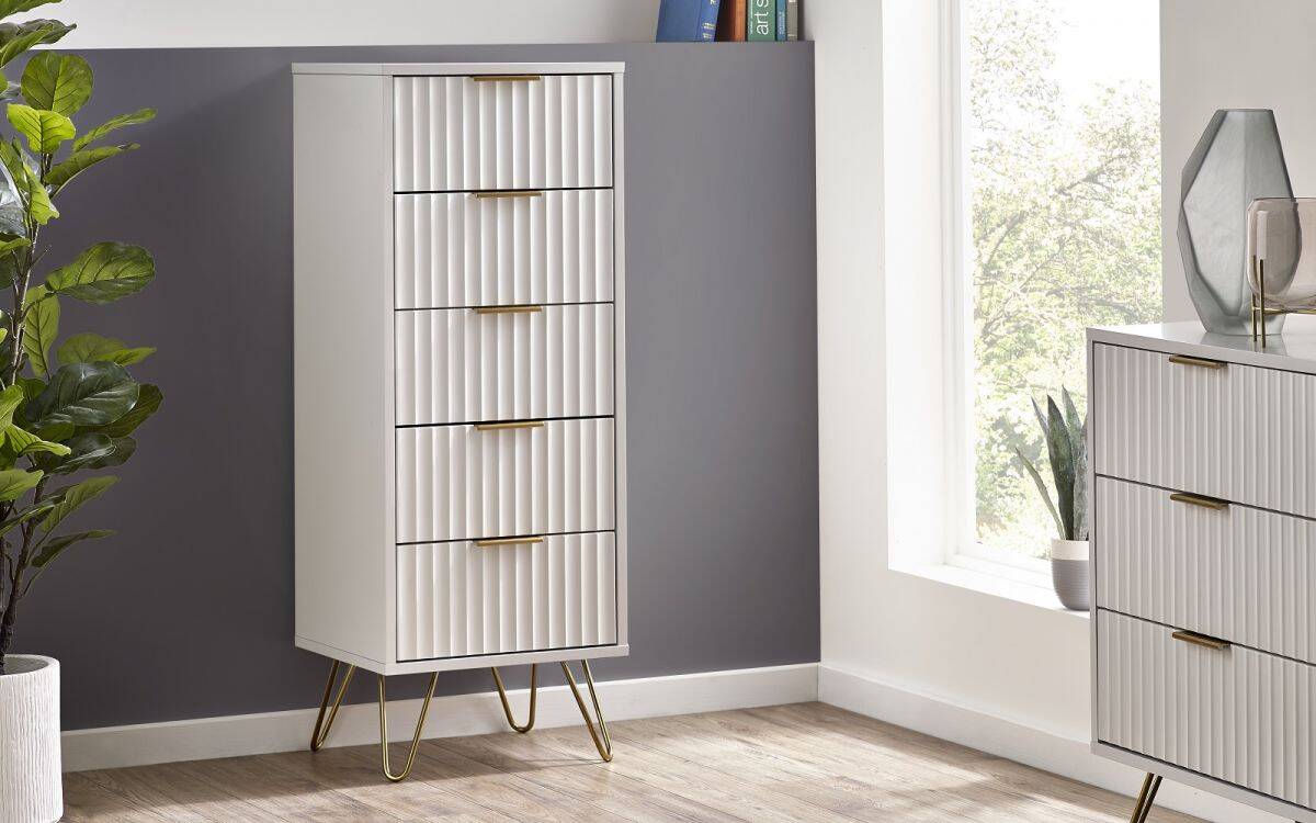 Murphy 5 Drawer Tallboy - Matte White | Buy Online | Beds.ie