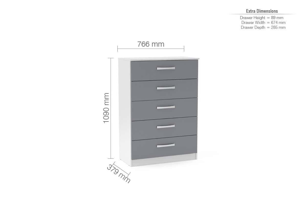Lynx 5 Drawer Chest - White & Grey - Image 2