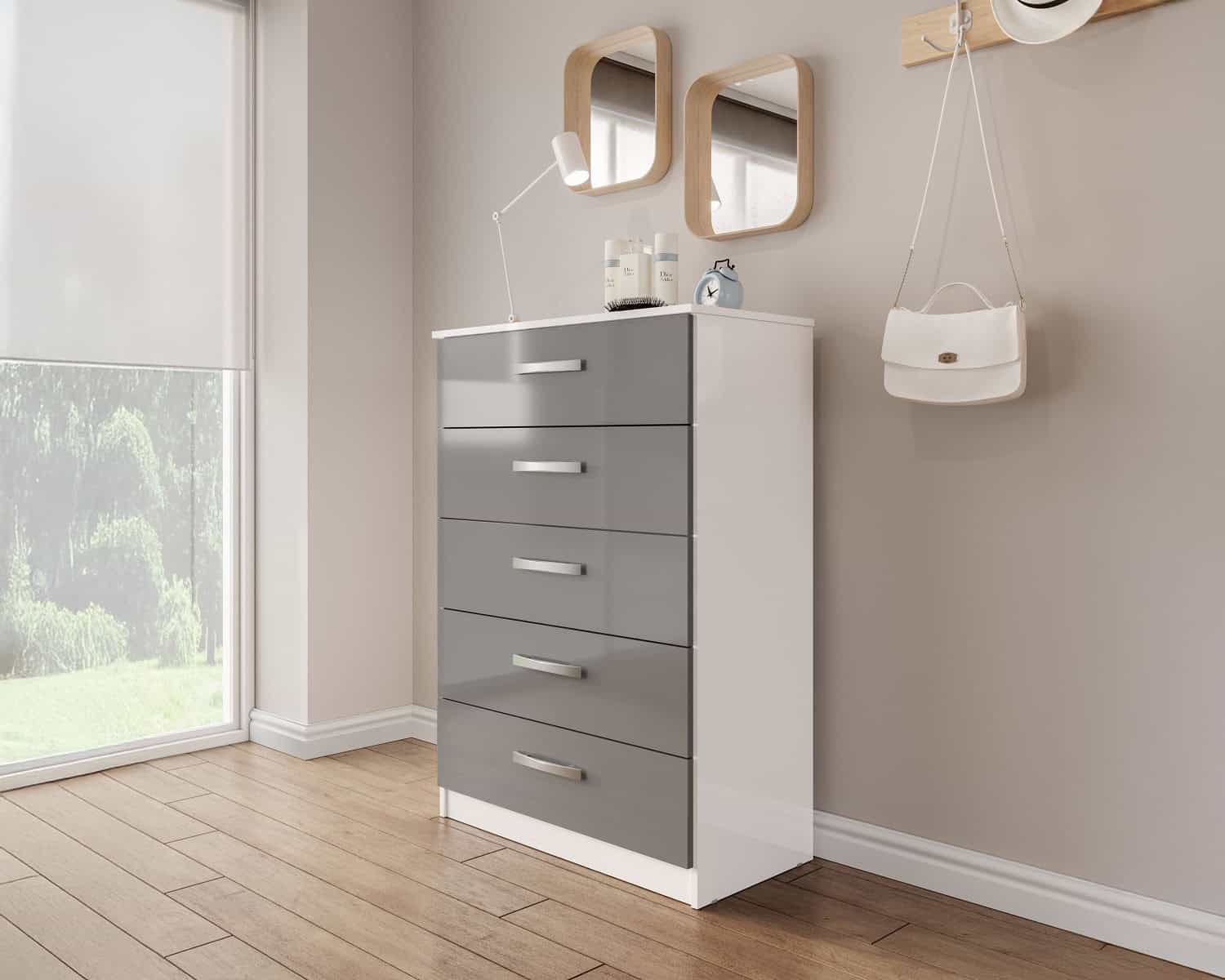 Lynx 5 Drawer Chest - White & Grey - Image 3