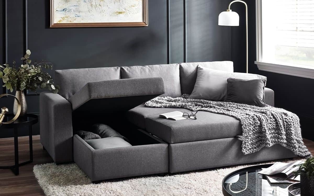 Angelica Sofa Bed with Storage - Grey Linen - Image 5