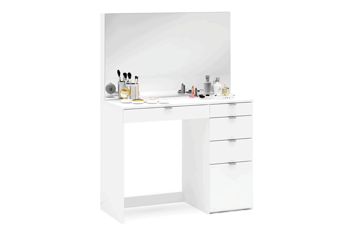 Ava 5 Drawer Dressing Table & Mirror - White - Image 5