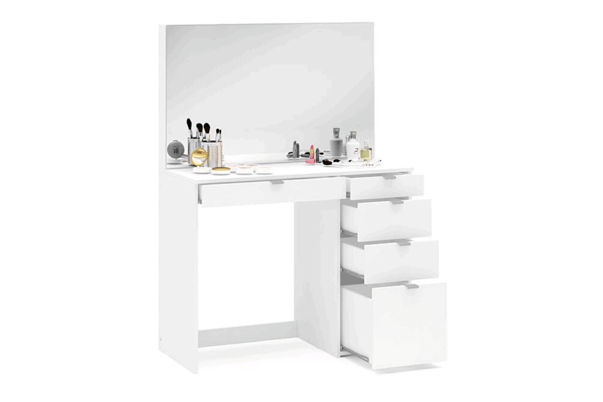 Ava 5 Drawer Dressing Table & Mirror - White - Image 7