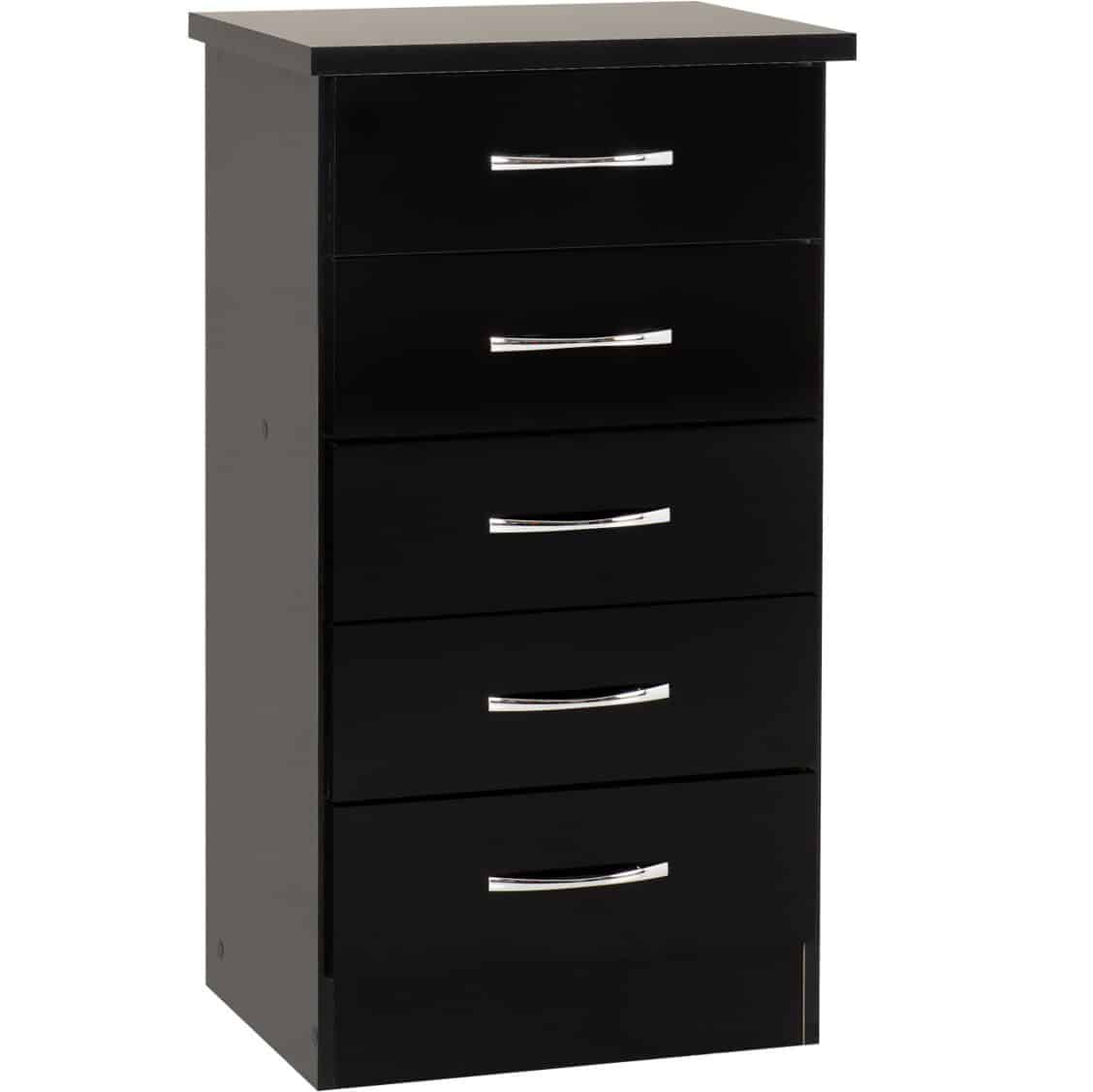 Nevada 5 Drawer Narrow Chest - Black Gloss | Buy Online | Beds.ie