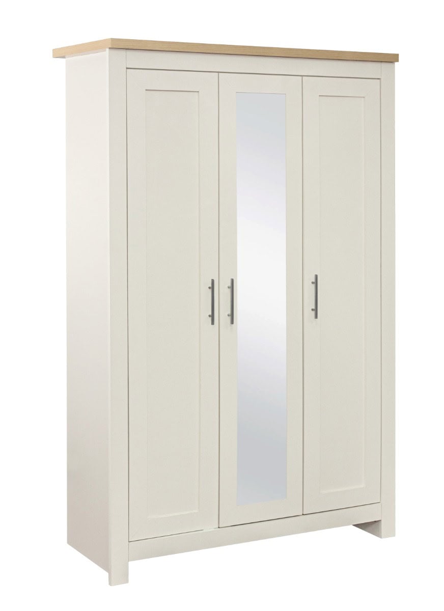Highgate 3 Door Wardrobe with Mirrored Door - Cream & Oak - Image 2