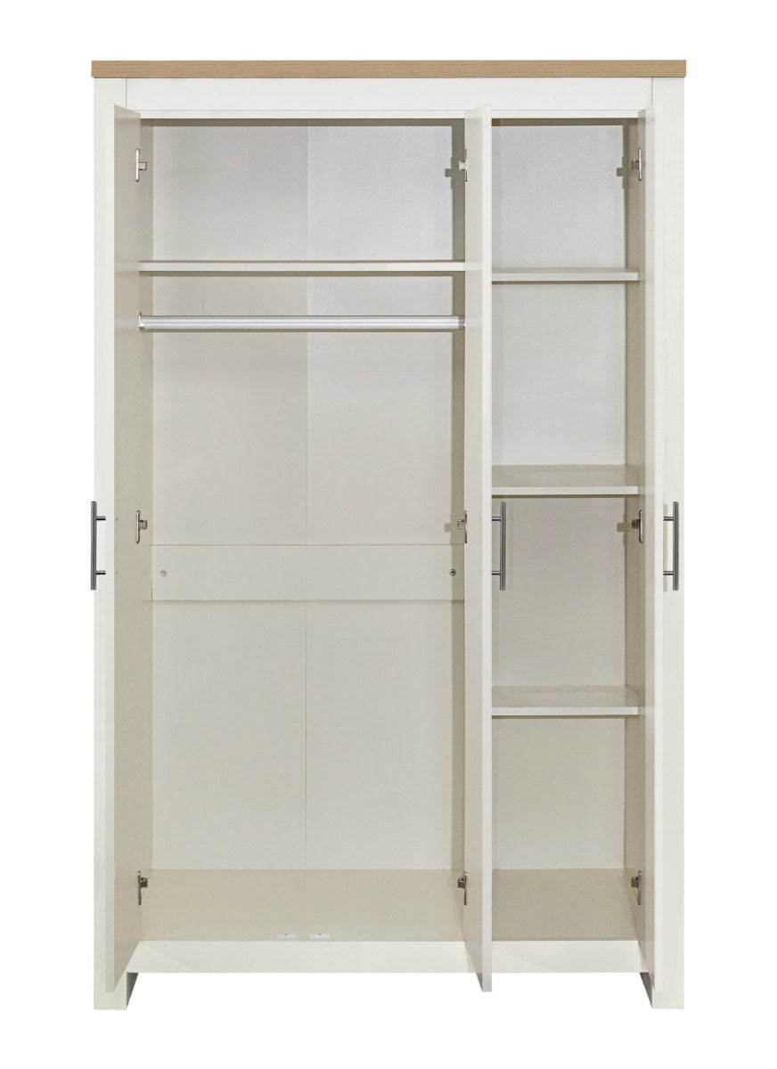 Highgate 3 Door Wardrobe with Mirrored Door - Cream & Oak - Image 3