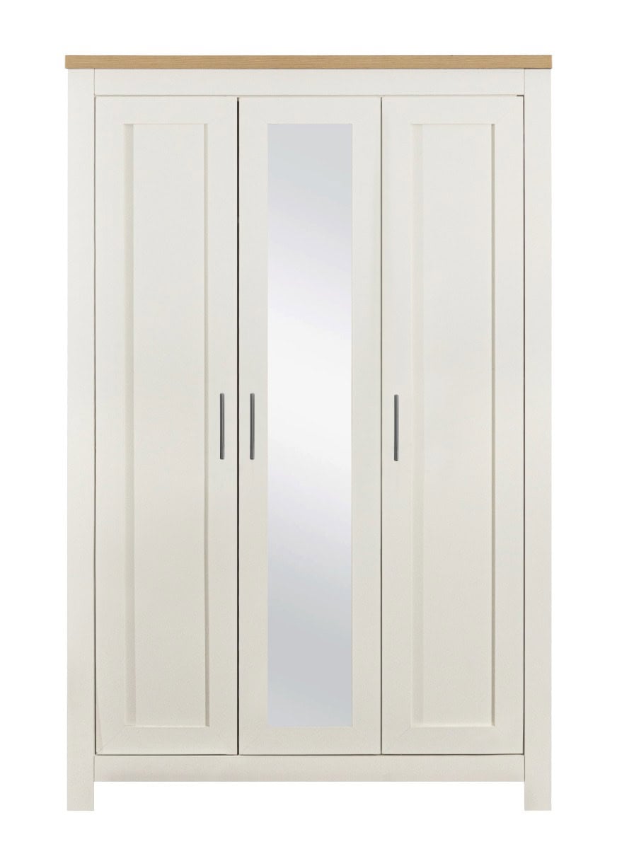 Highgate 3 Door Wardrobe with Mirrored Door - Cream & Oak - Image 4