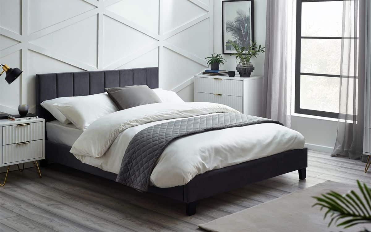 Roswell 4ft6 Bed in a Box - Grey Velvet | Buy Online | Beds.ie