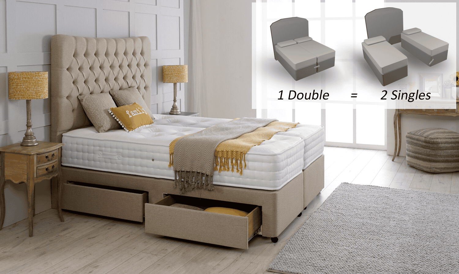 Healthbeds 6ft Enviro-Lux 1400 4 Drawer Zip & Link Bed (VEGAN) | Buy Online | Beds.ie