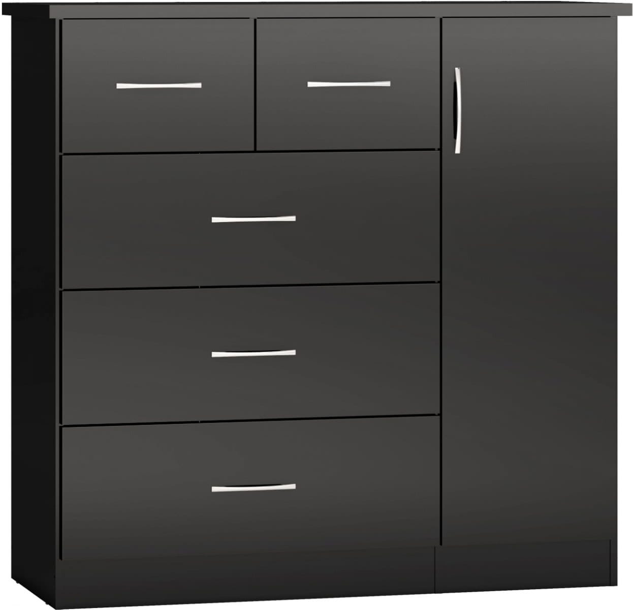 Nevada 5 Drawer Low Wardrobe - Black Gloss | Buy Online | Beds.ie