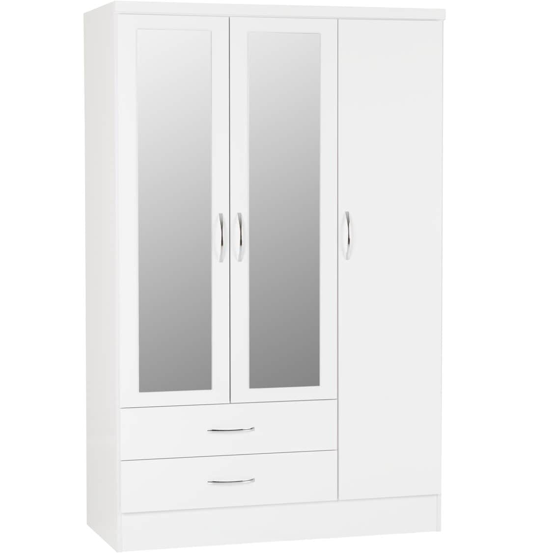 Nevada 3 Door 2 Drawer Mirrored Wardrobe - White Gloss | Buy Online | Beds.ie