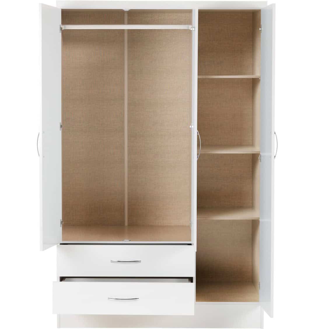 Nevada 3 Door 2 Drawer Mirrored Wardrobe - White Gloss - Image 2