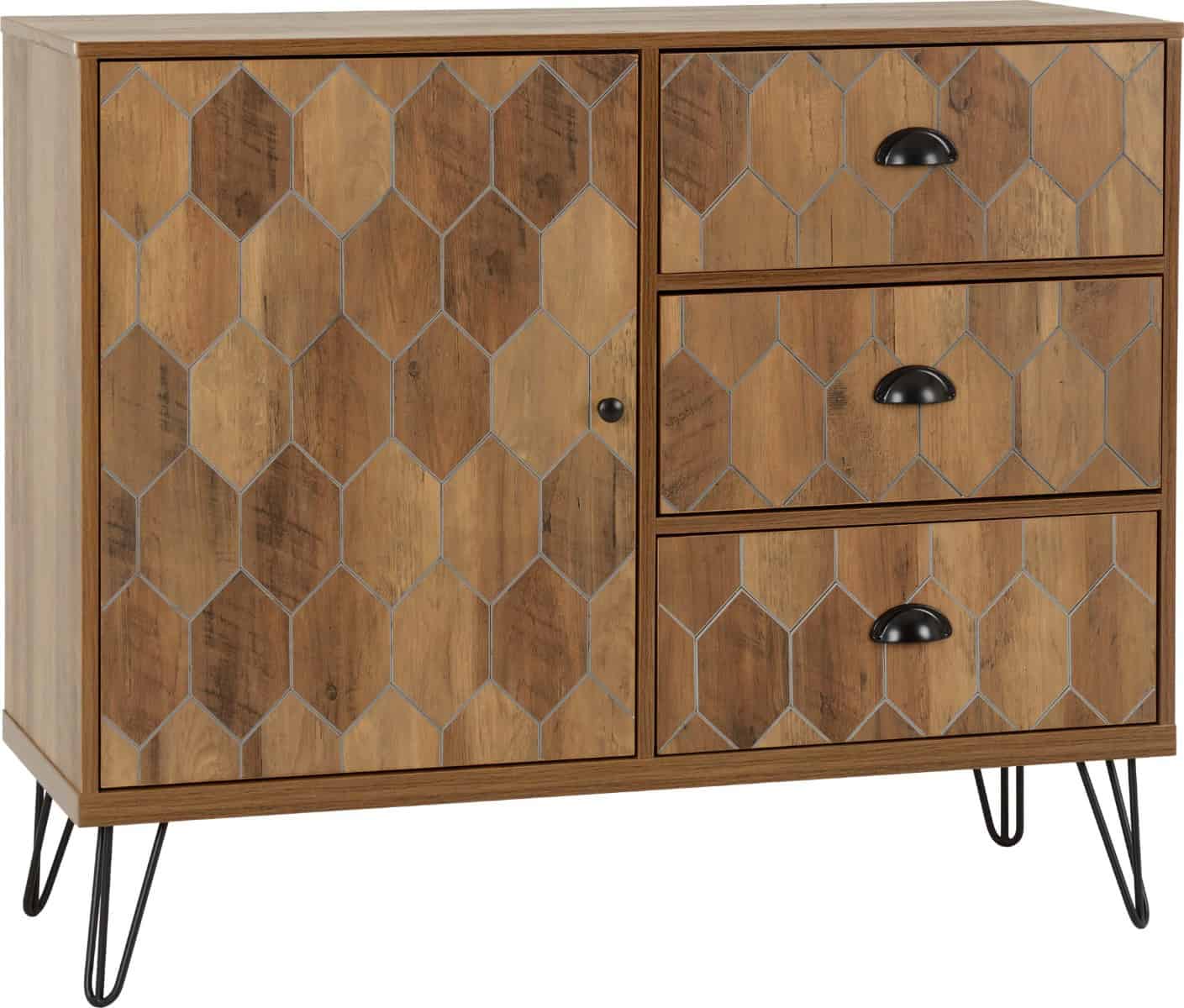 Ottawa 1 Door 3 Drawer Sideboard - Medium Oak Effect/Black | Buy Online | Beds.ie