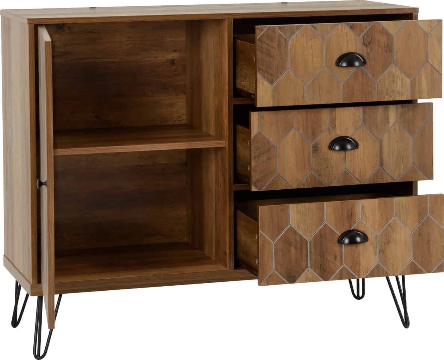 Ottawa 1 Door 3 Drawer Sideboard - Medium Oak Effect/Black - Image 2