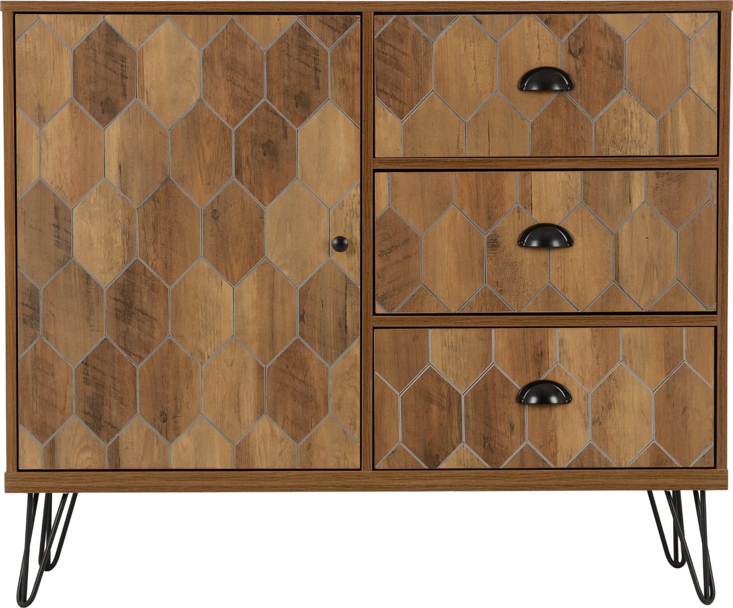 Ottawa 1 Door 3 Drawer Sideboard - Medium Oak Effect/Black - Image 3