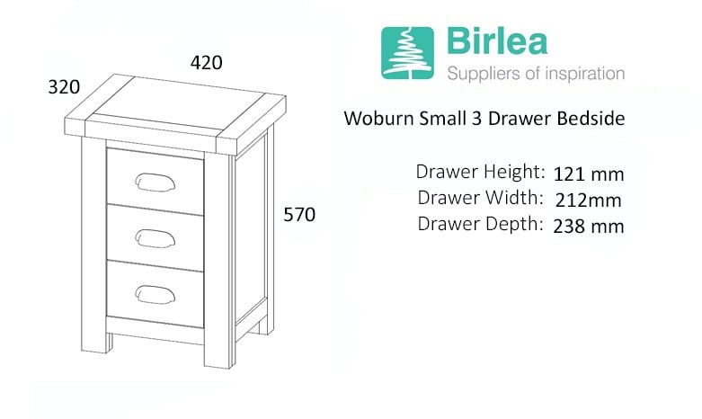 Woburn Small 3 Drawer Bedside - Oak - Image 5