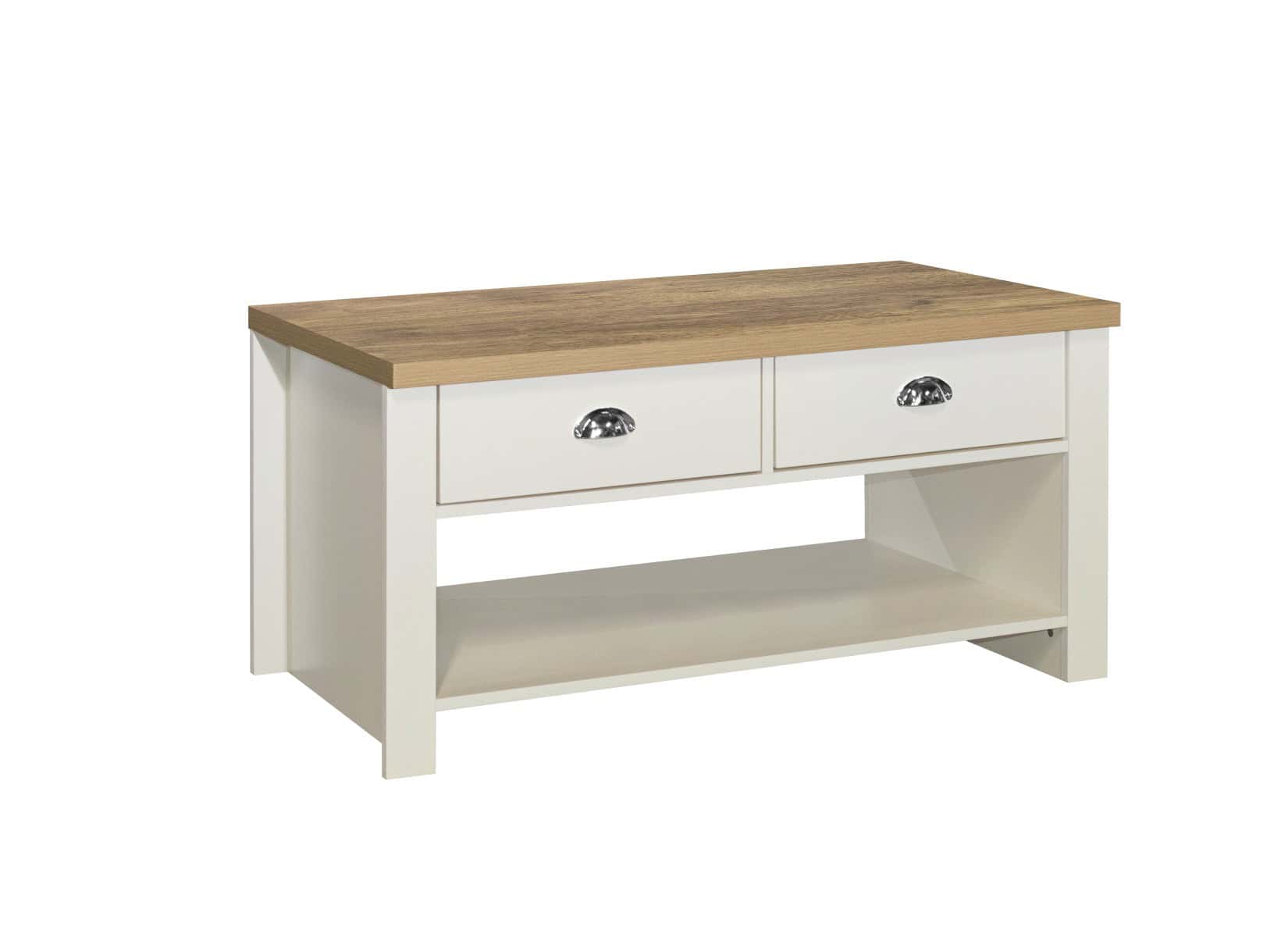 Highgate 2 Drawer Coffee Table - Cream & Oak - Image 5